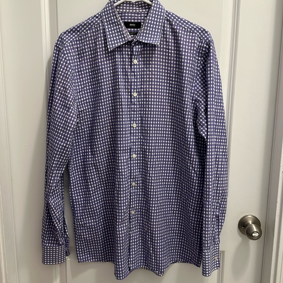 Hugo Boss Other - Hugo Boss Sharp Fit Button Down Shirt Purple White Checkered Size L